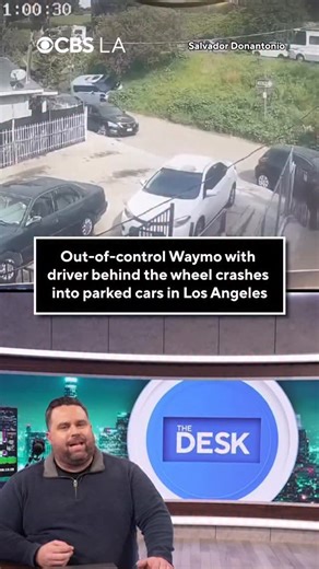 Wild video shows the moments that an out-of-control Waymo van veers off the road in the Echo Park neighborhood of Los Angeles before crashing into parked cars over the weekend. The surveillance camera footage from Sunday shows the van, a Waymo Zeekr, veering off the road before striking a street sign and crashing into several cars. A spokesperson for Waymo shared a statement with CBS LA upon request, noting that the van was being driven by a testing engineer and not autonomously, despite the com