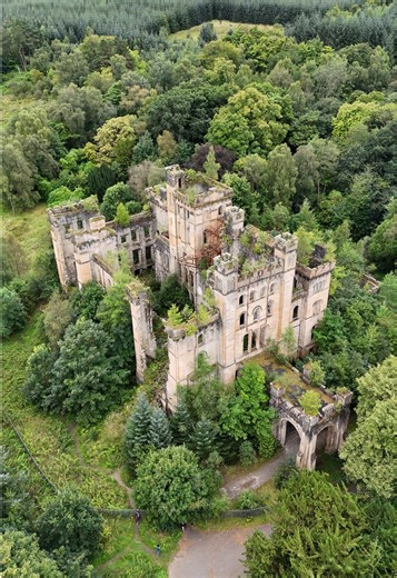 Lennox Castle was built between 1837 and 1841 in the Norman castle style. The walls are castellated and battlemented, with four storey pavilions standing at each corner and an imposing porte-cochere framing the entrance. In April 1925 Glasgow Parish Council purchased the castle and the estate, resolving to build a new Mental Deficiency Institution. Lennox Castle itself was adapted into a nurses home, and was later requisitioned under the Emergency Hospital Scheme, with ward huts constructed near