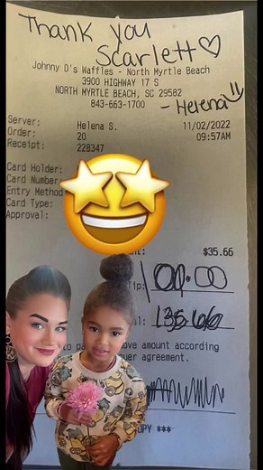 Met a beautiful young lady this morning that not only has great manners, but is an amazing tipper! Thank you Scarlett.❤️ #raisedright @Scarlett and Tiania #scarlettpicksthetip #scarlettandtiania