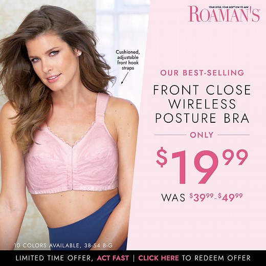 Only $19.99 for superior support and a little lift from our Front Close Wireless Posture Bra | Roaman's