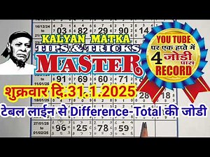 KALYAN MATKA TIPS AND TRICKS MASTER TODAY 31.1.2025 KALYAN TODAY TABLE TRICK LINE JODI