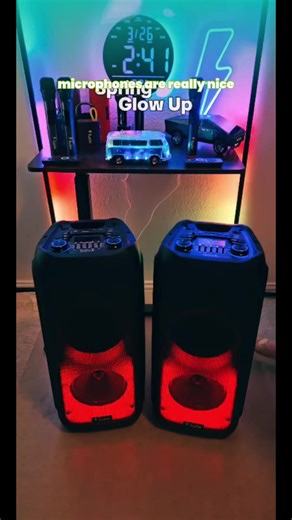 Nova Portable Rechargeable Karaoke Bluetooth Speaker by Fuzix – Dual Wireless Microphones, Dynamic LED Lights, FM Radio, USB, Micro SD with Remote Audio Card Remote Control