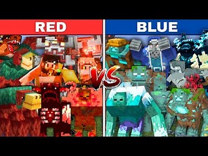 ALL RED vs ALL BLUE MUTANT MOBS in MINECRAFT MOB BATTLE