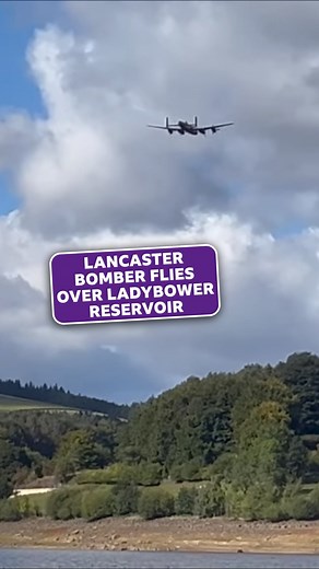 Right place, right time 🤩 Stewart Blakey managed to capture the moment a Lancaster bomber passed over Ladybower Reservoir over the weekend, while he was in a boat watching his son's fly-fishing event 🎣 | BBC Derby