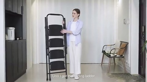 Juuar 5 Step Ladder Folding Step Stool with Convenient Handrails & Anti-Slip Wide Pedal, Safety Steel Ladder for Seniors, Black