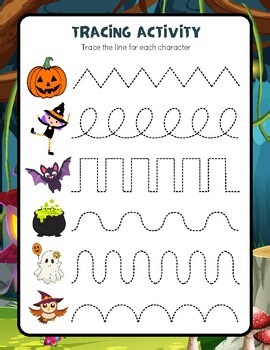 Fall Halloween October Line Tracing handwriting worksheets apple pumpkin