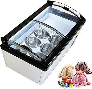 6 Round Pan Hard Ice Cream Showcase, Gelato Display Case, Ice Cream Chest Refrigerator, Countertop Gelato Display Freezer, Gelato Dipping Display, Ice Cream Showcase Freezer, with LED Light