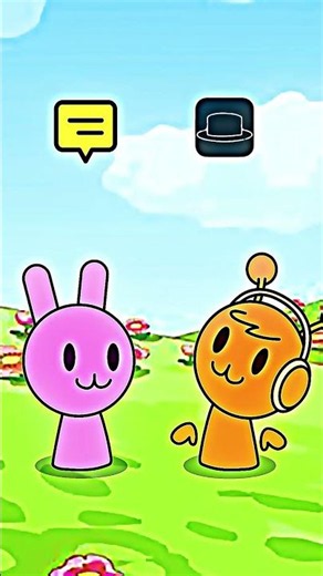 Pink bunny and orange character hanging out on the grass! 🐰 #PinkBunny #CharacterHangout