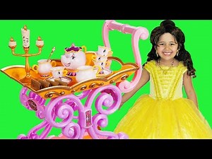 Princess Belle Musical Tea Party Cart Pretend Play | Halloween Costumes and Toys