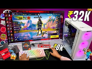 Unboxing My ₹40,000 White Gaming PC + 32" Curved Monitor | Ryzen 5 + RX 580 8GB Graphic - Free Fire
