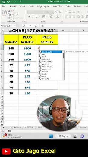 Part#60 Cara Membuat Simbol Plus Minus di Excel | #gitojagoexcel #shorts
