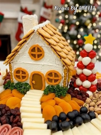 This gingerbread-inspired charcuterie house is the perfect centerpiece for your holiday party! 🏠🎄🌟 #GingerbreadHouse #CharcuterieArt #HolidayGrazing #ChristmasDecor #EdibleCenterpiece | Recipes By Amelia