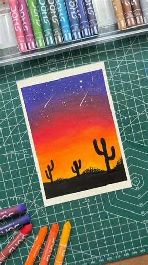 Easy Sunset Desert Drawing with Oil Pastels | Step-by-Step Tutorial 🌅