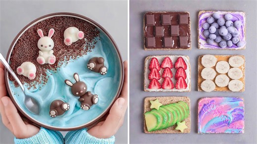 How to Make a Cute Bunny Smoothie Bowl & Colorful Toast Toppings – Healthy Breakfast Art Tutorial! 🌈🐇🍓