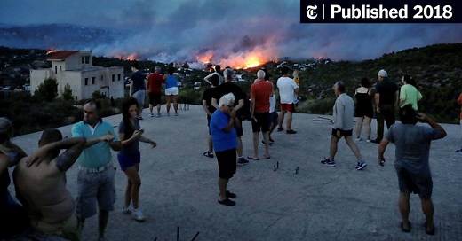 In Greece, Wildfires Kill Dozens, Driving Some Into the Sea