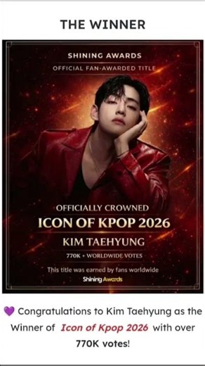 BTS V 🏆 Icon of K-Pop Winner 2026 | Taehyung Winner Edit 💜 #shorts✨💜💜👑 #btsarmy #bts #btsshorts