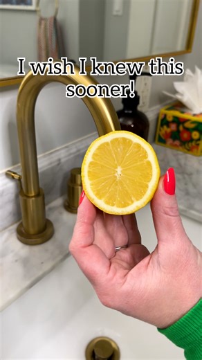 Easy cleaning tip! 🍋 Lemon helps remove calcium build up and mineral deposits on faucets! #lemon #faucet #springcleaning #bathroom #cleaning | Jeff & Lauren