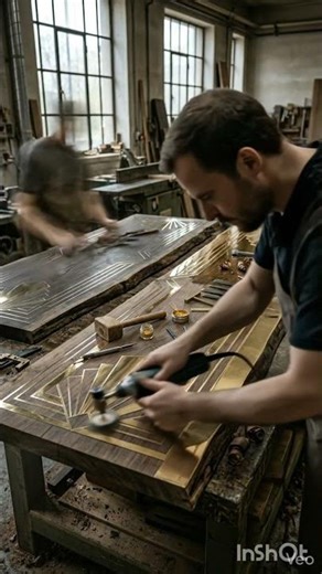 Luxury Art Deco Dining Table | Gold Inlay Wooden Masterpiece ✨🏆