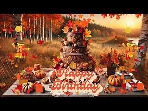 Happy Birthday Fall Celebration | Cozy Autumn Cake & Colorful Leaves Party Scene