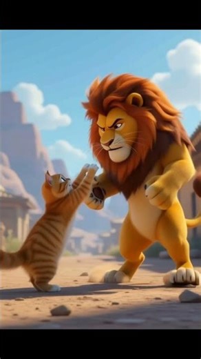 Little Cat vs. Big Lion: Who's the Real King of the Jungle? 👑😂