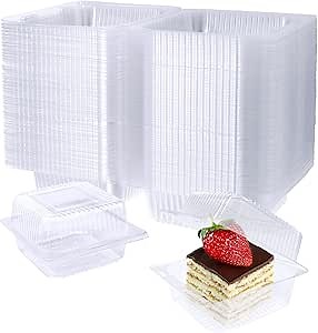 100 Pack Clear Plastic Square Hinged Food Container,Disposable Plastic To Go Containers with Clear Lids,Cake Slice Containers Clamshell Takeout Tray for Pastry,Salad,Dessert(5.1"x 4.7"x 2.8")