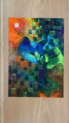 Charming cats in love abstract painting / oil pastel art / peaceful demonstration