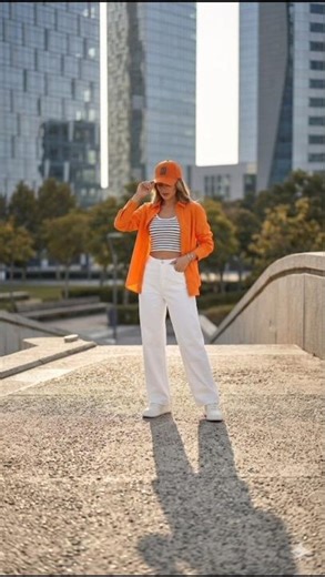 Look Expensive on a Budget 🧡 Orange Shirt + White Pants Street Style Outfit #shorts#ootd#sty#fit#vib