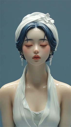 Ancient Beauty: Colorful Qinghua Porcelain Lady Sculpture