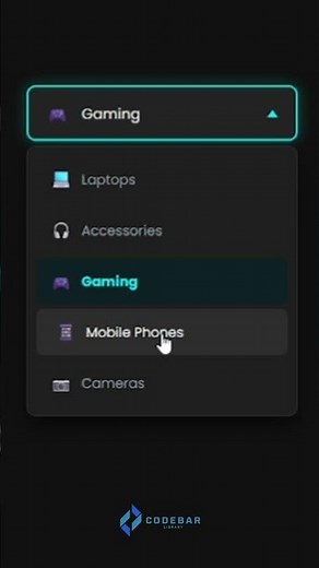 Cyber-Neon Interactive Animated Dropdown | Codebar Library | codebarlibrary.com