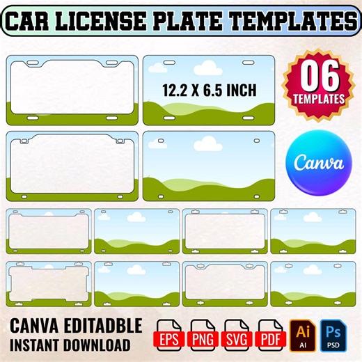 Car License Plate Template, Car License Plate Sublimation Template, Car License Plate Frame Template, License Plate Svg Png, Canva Editable - Etsy