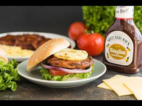 Hawaiian Chicken Burgers with Grilled Pineapple Recipe