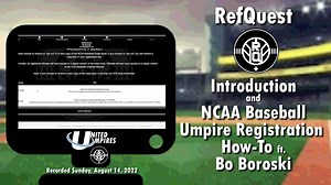 RefQuest Introduction and NCAA Baseball Registration How-To featuring Bo Boroski The NCAA is currently transitioning to RefQuest [RQ ] as their officiating services platform provider, starting Summer 2022. RQ will serve as the provider for five years, through August 31, 2027. How does this affect our United Collegiate / Mid Atlantic Officials umpires? While game assignments WILL REMAIN IN ArbiterSports, ALL NCAA/JUCO umpires must register and complete eligibility requirements on the RQ platform.