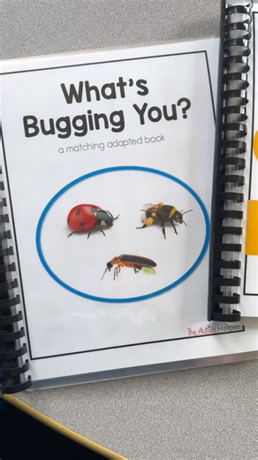 The Autism Helper on Instagram: "What's Bugging You? Identical Matching Adapted Book Designed with a structured, repetitive routine across 10 pages, it focuses on vocabulary modeling, identical matching, and repetitive reading to support language development. Featuring primarily real photos for age-appropriateness, the book includes setup instructions, bug pieces, and a storage page for easy use. BUG to explore our collection of updated What's Bugging You? Adapted Books"