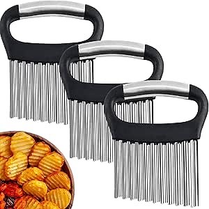 JAYVAR Crinkle Cutter, 3Pieces Large French Fry Cutter for Potatoes Stainless Steel Waffle Fry Slicer Crinkle Slicer for Veggies