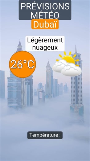Météo Dubaï 9 mars 2026 : Légèrement nuageux (26°C)