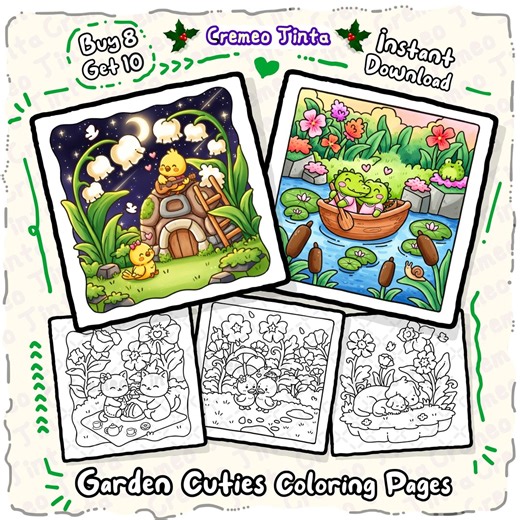 Garden Cuties Coloring Pages | 8   2 Free Whimsical Garden Animal Pages | Hand-drawn Nature Scenes for Adults and Teens, Printable PDF & PNG - Etsy