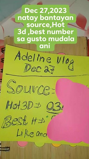17K views · 706 reactions | Dec 27,2023 natay bantayan source,Hot 3d ,best number sa gusto mudala ani #adelineswertresvlog #STLVISAYAS #adelinecomilang #STLMindanao #swertreshearingtoday #Lotto #Swertres #stlresulttoday #stlbatangas #Lotto642 #2pmdraw #5pmdraw @followers | Adeline M. Comz | Facebook
