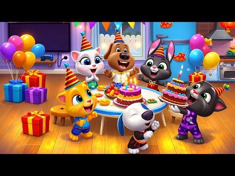Cute Cartoon Animals Birthday Party Celebration | Kids Happy Cake Time 🎂🎈tom talking tom friends