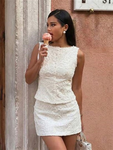 Lumalex Spring Summer New Spring/Summer Cutout 3D Floral Jacquard Fabric Sleeveless Top With Large Collar Perfect For Summer, Spring-Break Trips, Cruises, Beach Weekends, Vacations, Parties, Date Nights, Weddings, Proms, Banquets, Birthdays, Carnivals, Festivals And Other Holiday Events. Neo-Girly Charm, Boho-Casual Flair, Quiet Luxury, Business Chic, And Relaxed Vacay A Richly Layered, Glitter-Accented Style For Luxury Proms, Receptions, Banquets, Weddings, Raves, Festivals, Holiday Gatherings,