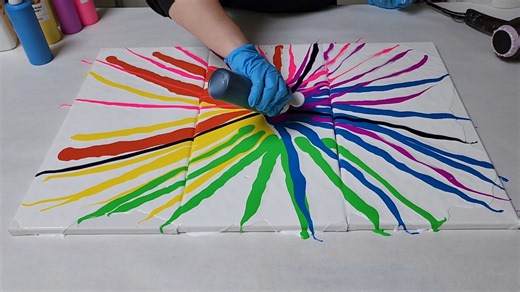 146K views · 1.7K reactions | Easy but beautiful rainbow triptych hairdryer painting. I teased this piece in a recent reel and now here's the full video, with the complete piece shown at the end :) | Mixed Media Girl | Facebook