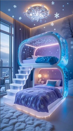 Luxury Ice-Themed Bunk Bed Room Tour | Modern Kids Frozen Style Bedroom #bed #bedroom #design #short