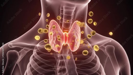 3D animation of thyroid gland releasing hormones