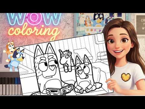 Bluey full episode coloring page / Bluey with a unicorn coloring book / Bluey and family