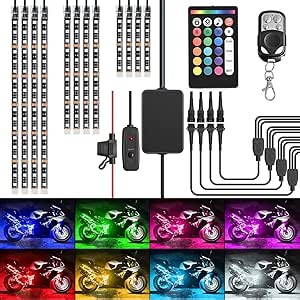 Nilight - TL-35 12PCS Motorcycle RGB Led Light Kit Waterproof Multi-Color Atmosphere Lights Lamp with Dual RF Wireless Remote Controllers for Harley Davidson Honda Kawasaki Suzuki, 2 Years Warranty