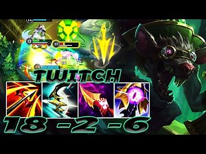WILD RIFT TWITCH ADC GAMEPLAY | 18 -2 -6 MVP | TWITCH BUILD RUNES