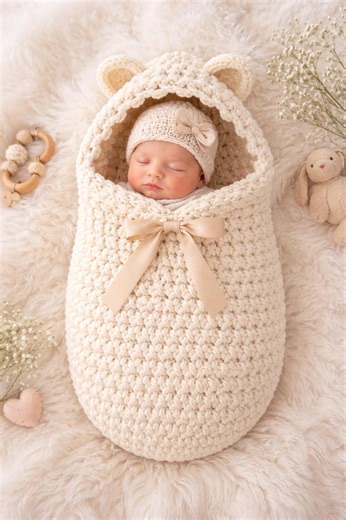Baby Cocoon Crochet Pattern | Newborn Cocoon Sack | Teddy Bear Hood Cocoon | Baby Photo Prop | Easy Crochet PDF - Etsy