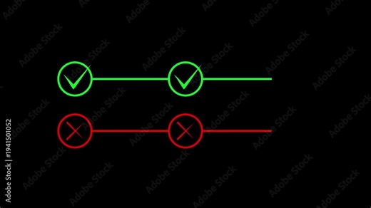Checkmarks and x marks green checkmarks and red x marks with line on black background motion graphic