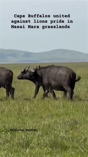 Raging Cape Buffalos united against lions pride in Grasslands of Masai Mara, Kenya 🇰🇪