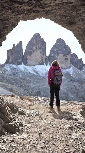 View from a WW1 Cave of the Tre Cime di Lavaredo in the Italian Dolomites in October 2025 #dolomites