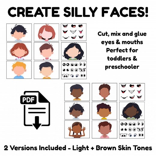 Printable Silly Faces Craft – Includes Light & Brown Skin Tones – Mix and Match Activity for Kids - Etsy